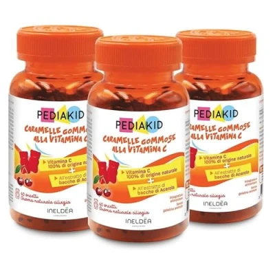 Immagine di PEDIAKID Caramelle gommose alla Vitamina C Integratore alimentare Contribuisce a ridurre l’affaticamento Sostiene il funzionamento del sistema immunitario 3 x 60 orsetti