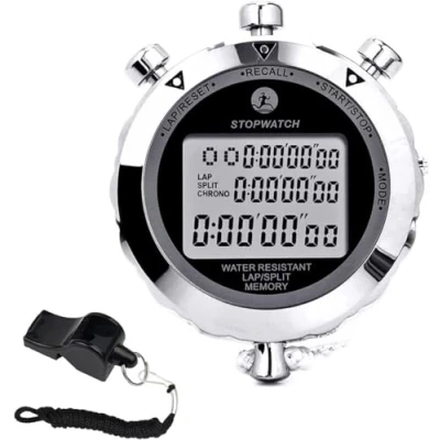 Immagine di Rolilink cronometro digitale con da 0,01 secondi, memoria in metallo, 10 giri, grande display sveglia per allenatori, sport, corsa, maratona