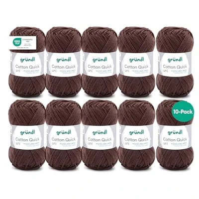 Immagine di Gründl Cotton Quick Uni, 10 gomitoli (Filato colorato in 100%, Certificato Oeko Tex, 50 g / 125 m, Dimensioni ago: 3 4, x g), Cioccolato, Cotone, 31 32 7.5 cm, 1250 unità