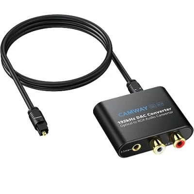 Immagine di CAMWAY Convertitore Audio Digitale Analogico,192kHz DAC con cavo ottico da 1m,Ottica a 3,5mm
