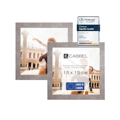 Immagine di CABBEL Confezione Doppia (Set di 2) Cornice per Foto 15x15 cm, Grigio (Calcestruzzo), Robusta in Legno MDF, plexiglass