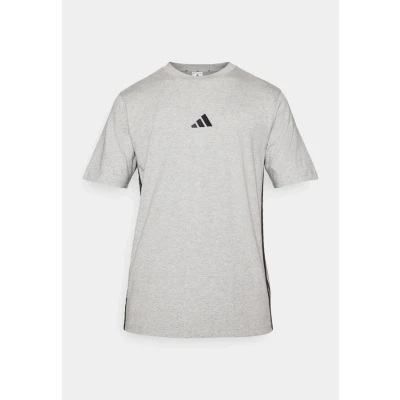 Immagine di adidas Uomo Essential Three Stripes Single Jersey Tee, Medium Grey Heather/Black, XXL