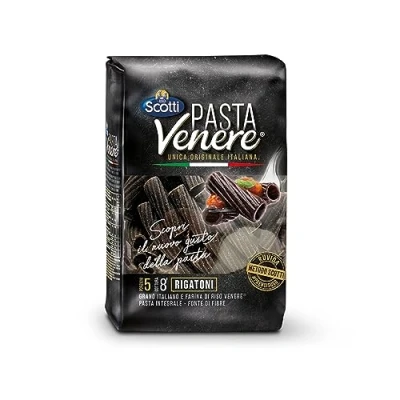 Immagine di Riso Scotti, Pasta Venere Rigatoni Integrale di Venere, Fonte Fibre, Fosforo e Proteine, Ideale per un&#039;Alimentazione Equilibrata, Formato 400 g
