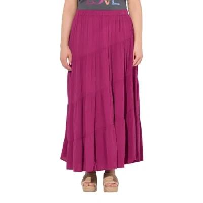 Immagine di Ulla Popken Tiered Flounce Panel Elastic Waist Gonna a pieghe, Donna, Taglia: 48/50, Magnolia red