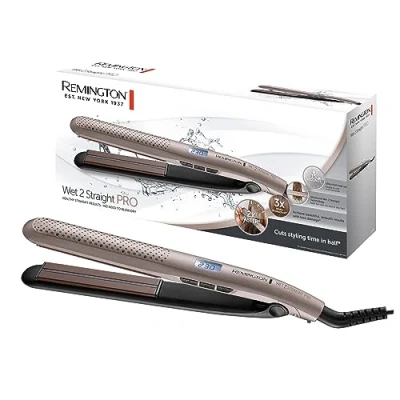 Immagine di Remington Piastra Per Capelli Uso da bagnato e asciutto asciugare lisciare, Esclusivo sistema di ventilazione, sensore umidità, display LCD, 140 230C, Wet2Straight Pro S7970