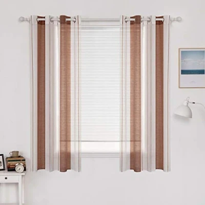 Immagine di MIULEE Tende a Righe per Interni, Trasparenti in Voile Camera da Letto, Tenda Salotto Moderne con Anelli, Pannello Interno Finestra Bianche e Marrone, 2x 140x175 CM