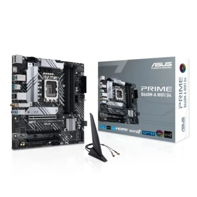 Immagine di ASUS PRIME B660M A WiFi D4 Scheda Madre mATX, Intel B660, LGA1700, DDR4, PCI 4.0, LAN 1Gb, 6, Realtek 7.1 Surround, 2xM.2, 4xSATA 6GB/s, USB 3.2 Gen 2, Armoury Crate, Nero