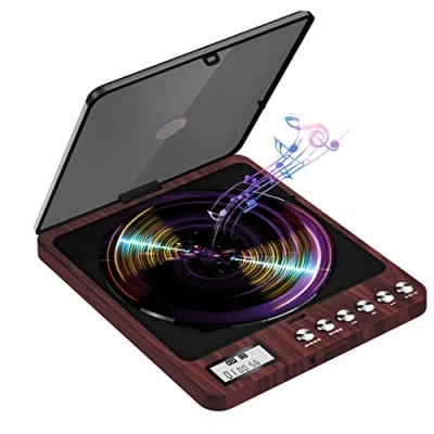 Immagine di lettore CD portatile con cuffie compatto ricaricabile altoparlante integrato batteria al litio da 2000mAh funzione anti urto display LCD per adulti, studenti, bambini