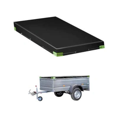 Immagine di QWORK® Telo Occhiellato Rimorchio Impermeabile con Corda 258x135x8CM Materiale in PVC 420D Rinforzato per Rimorchi Auto da 500KG 750KG, Nero