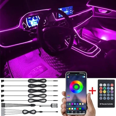 Immagine di TABEN Kit di Illuminazione Ambientale per Auto 6m Fibra Ottica 64 Colori Telecomando RF + Controllo APP USB Luce Atmosfera vano piedi Auto, Fai da Te 16 Milioni RGB Suono Sincronizzazione Musicale