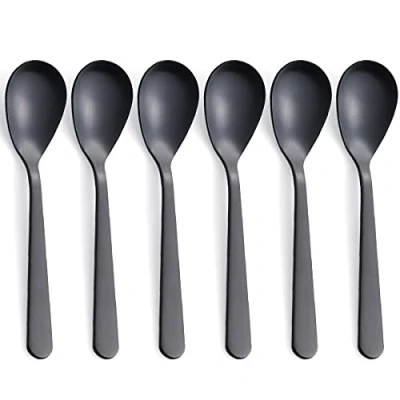 Immagine di FULLYWARE Set di 6 cucchiai da caffè Demitasse in acciaio INOX satinato, cucchiaini caffè, zucchero, 11,9 cm, colore: Nero opaco