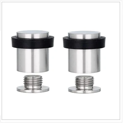 Immagine di EVI Herrajes Confezione da 2 fermaporta 25 x 27 mm Base filettata Gomma nera Acciaio inossidabile Finitura opaca Include vite + tappo di fissaggio Modello 040811CBAM
