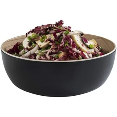 Immagine di APS &quot;Frida, quasi infrangibile, ciotola rotonda in melamina, Ø 21,5 cm x H: 7,5 cm, insalatiera, per cereali, interno effetto legno, esterno bianco, lavabile lavastoviglie