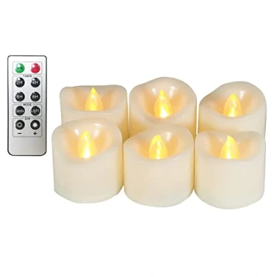 Immagine di Erosway Candele LED, Tealights realistiche luminose e sfarfallanti a batteria, 300 ore di utilizzo non stop con timer 2/4/6/8 telecomando, 6 Pack elettriche per matrimoni, party