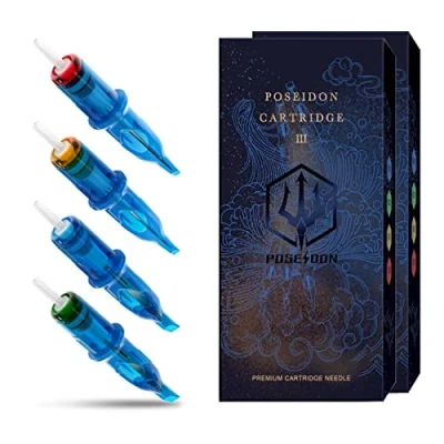 Immagine di POSEIDON V3 Aghi per cartucce tatuaggi, 30 pezzi, con di sicurezza a membrana, usa e getta, tatuatori, curvi/rotondi Magnum (1011RL)