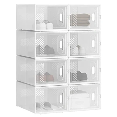 Immagine di WOLTU Set di 8 Scatole per Scarpe Contenitore Portascarpe Scarpiera Organizzatore Portaoggetti Impilabile Salvaspazio Coperchio Magnetico Plastica Trasparente Bianco 35x25x19cm SRX11tp