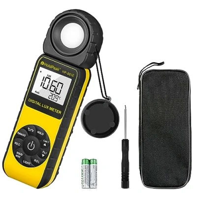 Immagine di HoldPeak Luxmetro Digitale 881E Light Meter, Misuratore di Luce con 0,01 300,000 Lux (0,01 30,000 FC) Esposimetro Campi Misura e 270 Rilevatore Rotativo per Luci a LED Impianti