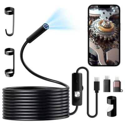 Immagine di telecamera endoscopio con luce, 1080P HD endoscopio, impermeabile, Ip67, non necessita di Wi Fi, ispezione da 5 m, 8 luci LED, tipo C per Android e iOS, tablet