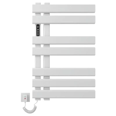 Immagine di SKYLYZH Scaldasalviette Elettrico Bagno, Termoarredo Intelligente a Temperatura Costante, Towel Warmer Bianco, Portasciugamani 450x720mm, Regolabile, Risparmio Energetico White Left