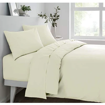 Immagine di Sleepdown Lenzuolo con angoli, super morbido, comodo e facile da pulire, in policotone, biancheria letto di lusso, 25 cm, non stirare, colore: Avorio