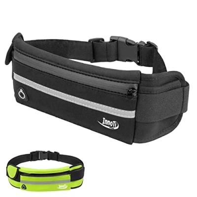 Immagine di InnoTi Marsupio Running Uomo e Donna Sportivo Impermeabile in Neoprene Cintura Porta Cellulare, Jogging, Camminata, Escursionismo da Corsa Riflettente Regolabile (NERO)