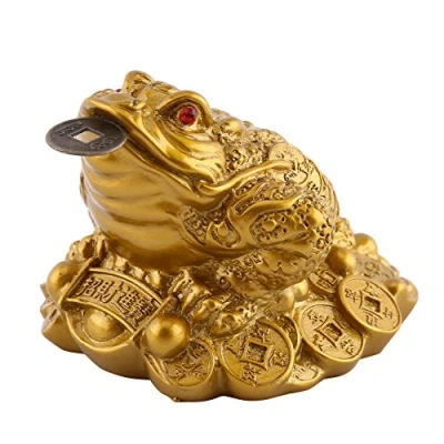 Immagine di Walfront Statuetta a Forma di Rana con Moneta Portafortuna In Bocca Portatrice Fortuna E Ricchezze Decorazione Feng Shui Metallo Poliresina Brass 65x60x50mm