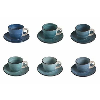 Immagine di Villa d’Este Home Tivoli Set 6 tazzine caffè 90 ml con piattino in gres, Baita Acqua