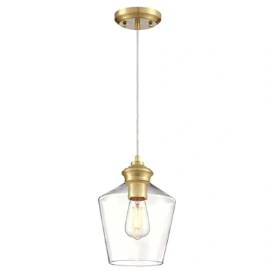 Immagine di Westinghouse Lighting 6119640 Tradizionale lampada a sospensione da interno una luce Ramsey, finitura in ottone champagne, vetro trasparente