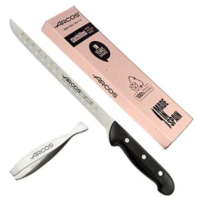 Immagine di Arcos Coltello Prosciutto Professionale con Alveoli Coltelli Acciaio Inossidabile NITRUM 240 mm (Coltello + Pinza)