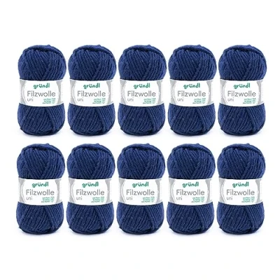 Immagine di Gründl Filzwolle uni (lana per infeltrire, lavorare a maglia e all&#039;uncinetto, filato di pura lana vergine al 100%, 50 g / m, dimensioni dell&#039;ago: 8 9, 10 x g), Navy