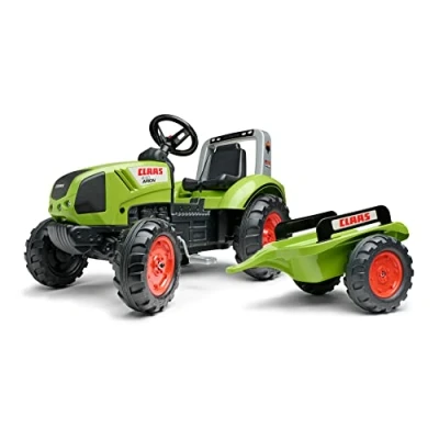 Immagine di Falk 1040AB Trattore a Pedali Claas con rimorchio, Partire da 3 Anni, Prodotto in Francia, Volante direzionale clacson, Sedile Regolabile