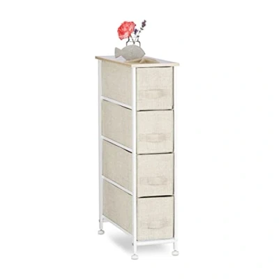 Immagine di Relaxdays Mobiletto con 4 Cassetti, Mobile Cassettiera, in Tessuto, Acciaio e Legno MDF, HxLxP: 76 x 20 48 cm, Beige