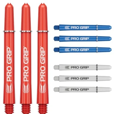 Immagine di Target Darts PRO Grip Shafts Set di 9 3 Colori, Blu/Bianco/Rosso Medio, 48mm steli per Freccette, Accessori Freccette Professionali, Multipack 2BA con Anelli