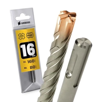 Immagine di Heller Punta per trapano a percussione SDS Plus, 4 pezzi, diametro 16,0 mm x 80 mm, AMBOSS Tools Crusher HM calcestruzzo in metallo duro professionale pietra