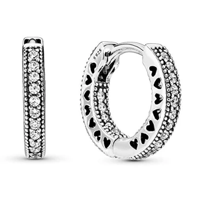 Immagine di Pandora 296317CZ Orecchini a cerchio classici con cuori piccoli in argento sterling
