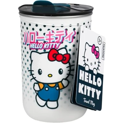 Immagine di Paladone tazza da viaggio Hello Kitty, caffè con licenza ufficiale Sanrio coperchio, isolata per bevande calde o fredde, 350 ml