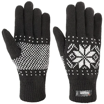 Immagine di LIPODO Guanti Snowflake Thinsulate Donna/Uomo a dita maglia con fodera Inverno autunno/inverno M nero