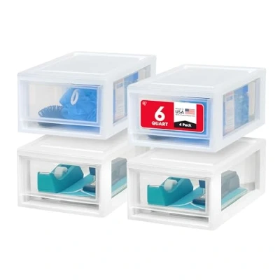 Immagine di Iris Ohyama, Cassetto portaoggetti, Torre portaoggetti da tavolo in plastica, Set di 4, MSD 1, bianco