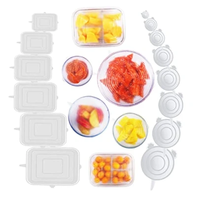 Immagine di Coperchi in Silicone Estensibile, 14PCS Elastico Riutilizzabile Silicone, Rettangolari &amp; Rotondi Tappi per Mantenere il Cibo Fresco