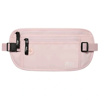 Immagine di MoKo Portadocumenti, Marsupio Porta Documenti RFID in con 5 Tasche Chiusura a Cerniera Cintura Regolabile, Protezione Antifurto, per Passaporto, Cellulare, Banconote, Rosa