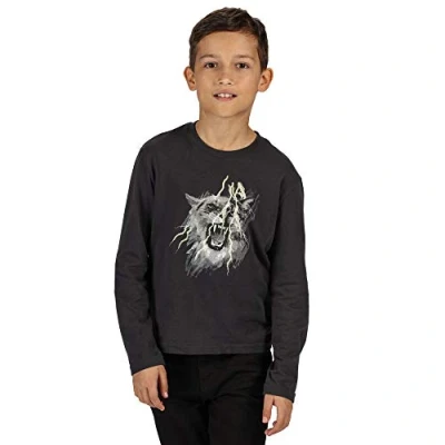 Immagine di Regatta Wenbie Coolweave Maglietta a Maniche Lunghe in Cotone con Stampa Grafica, T Shirt/Polo/Gilet Unisex Bambini e Ragazzi, Grigio (Seal Grey), 7 8