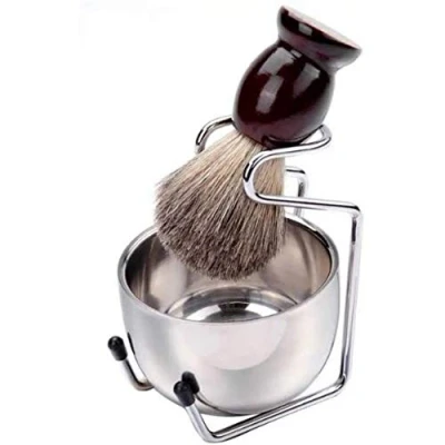 Immagine di POFET Set da barba 3 in 1 Uomo, Pennello finto tasso + telaio ciotola barba, Porta Rasoio Compatibile