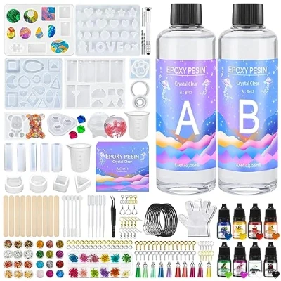 Immagine di YUTUY Kit di Resina epossidica Trasparente Completo, 250ml per Principianti la Creazione Gioielli, Pendenti Collane, Fai da Te