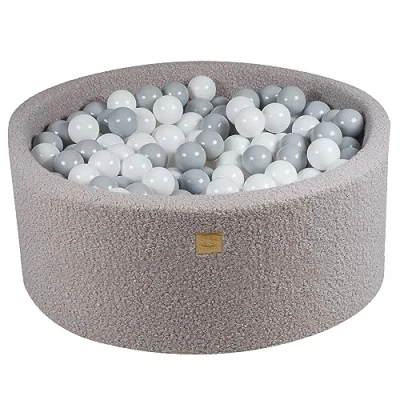 Immagine di MEOWBABY Piscina di Palline per Bambini Tondo 90x40cm Piscine con 300 Palline, Boucle, Grigio: Bianco/Grigio