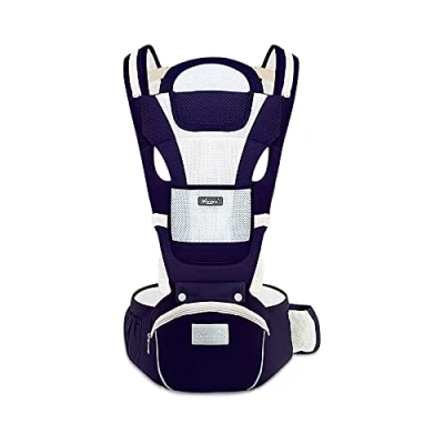 Immagine di SONARIN Marsupio Neonati Traspirante con Sedile per Bambini da 0 36 Mesi, Puro Cotone Portantina Ergonomico Bebè, Multiposizione, Dimensioni Regolabili, Fino a 30 KG(Blu Scuro)