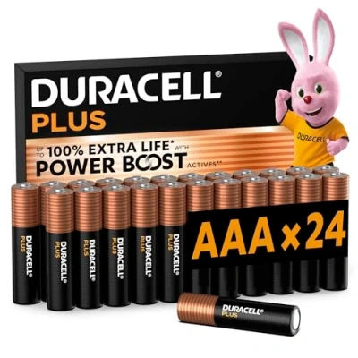 Immagine di DURACELL Batterie Plus AAA (Confezione da 24) Alcaline 1,5 V Fino al 100% di durata extra con Attivi POWER BOOST Affidabilità per i dispositivi utilizzo quotidiano LR03 MN2400