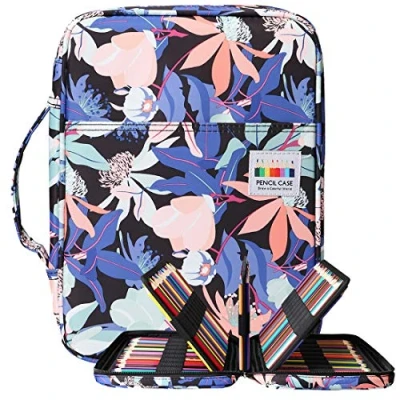 Immagine di BOMKEE Caso Matita Colorata con 220 Slots Portatile Handy Gel Penne Organizzatore Impermeabile Multistrato Colore Titolare per Bambini e Adulti (fiore Penglai)
