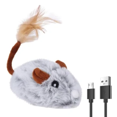 Immagine di DONGKER Giocattolo Topolini per Gatti,Topi Interattivo Gatto USB Ricaricabile con Coda di Piume Giocattoli Topo Automatico Moving Gattino Giochi Interno