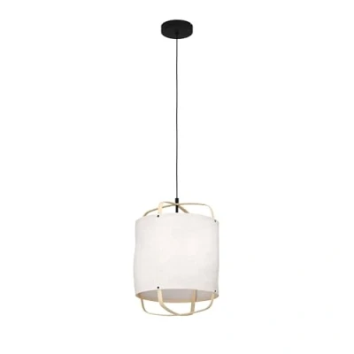 Immagine di Eglo lampada a sospensione Surfleet, sospesa per tavolo da pranzo 1 luce, in tessuto e design nature, lino beige, bambù metallo nero, illuminazione sala pranzo, attacco E27