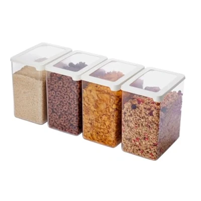 Immagine di SmartStore contenitori ermetici trasparenti per alimenti secchi con coperchio, 3,5 l, set di 4 20% in plastica biologica senza BPA, lavabili lavastoviglie, impilabili da